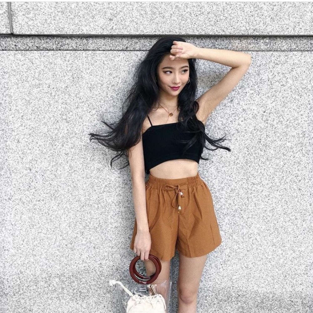Shein Cropped Tank/Bralette + Tan Colored Shorts